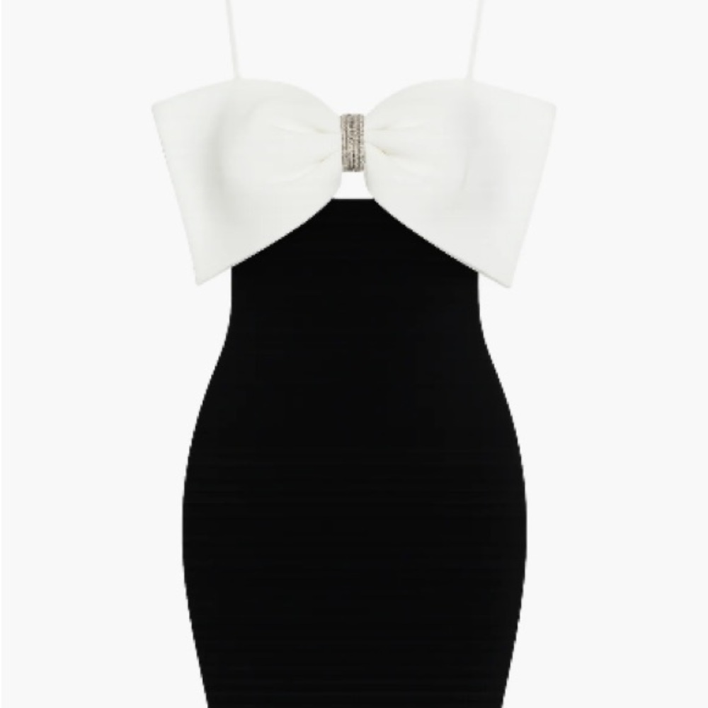 Chic Black and White Bow Mini Dress